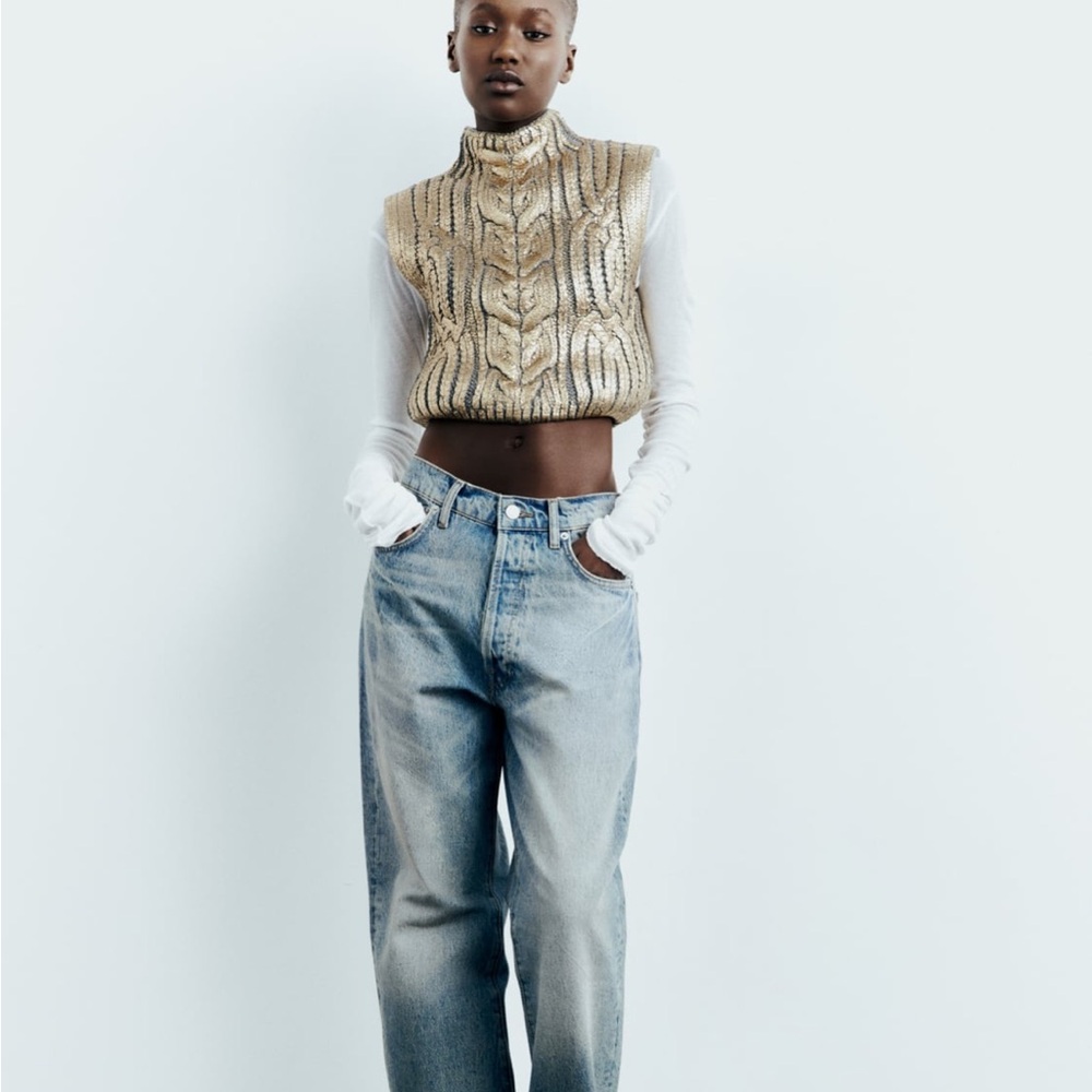Zara METALLIC CABLE KNIT VEST Large